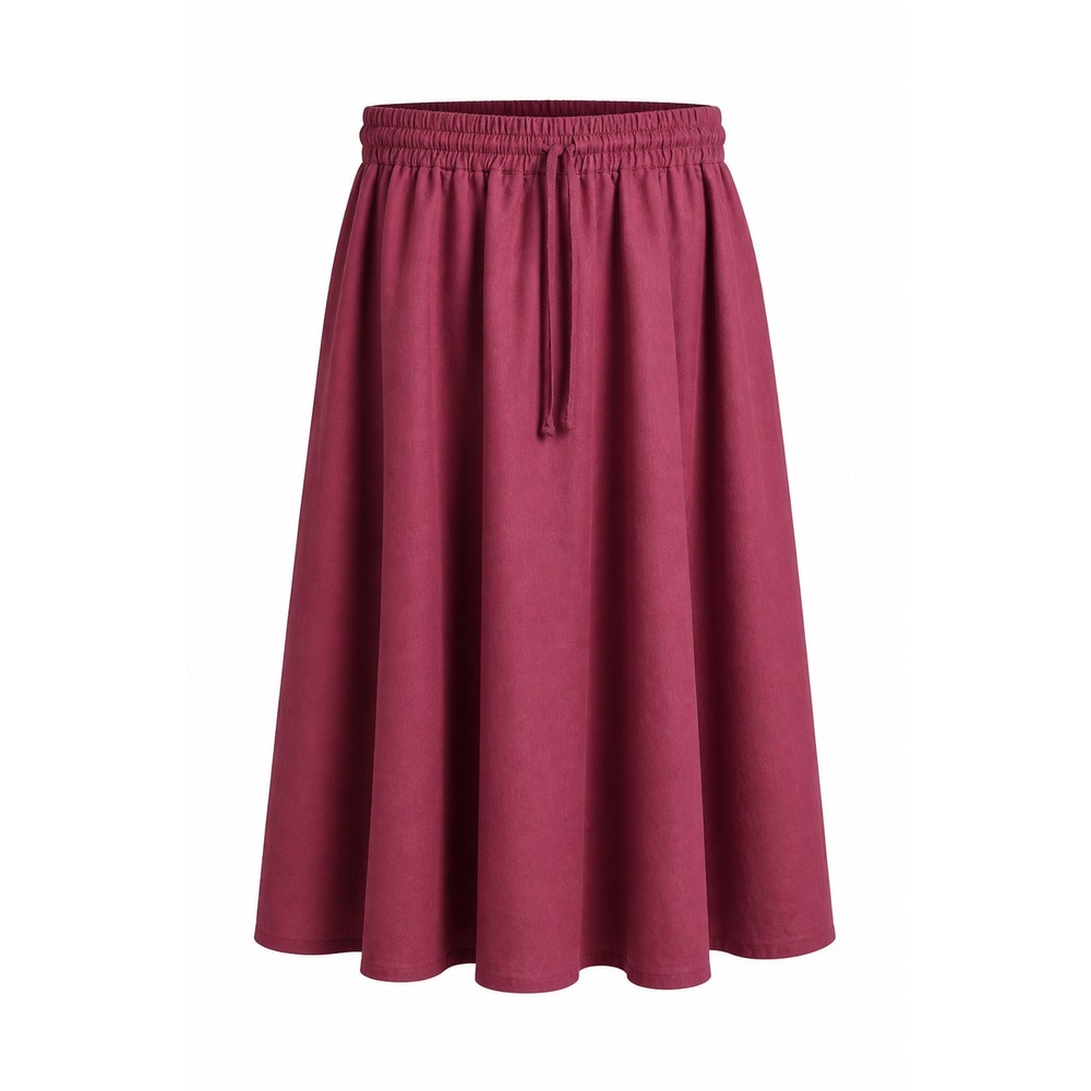 Len OK 100% Linen Midi Skirt XXL Berry Purple Elastic Waist Pockets Boho Cottage